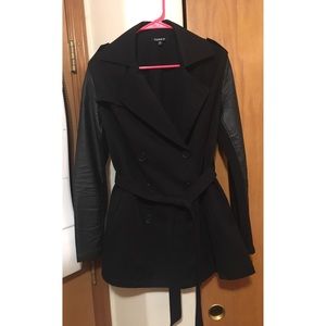 Torrid Black Peacoat with Leather Sleeves